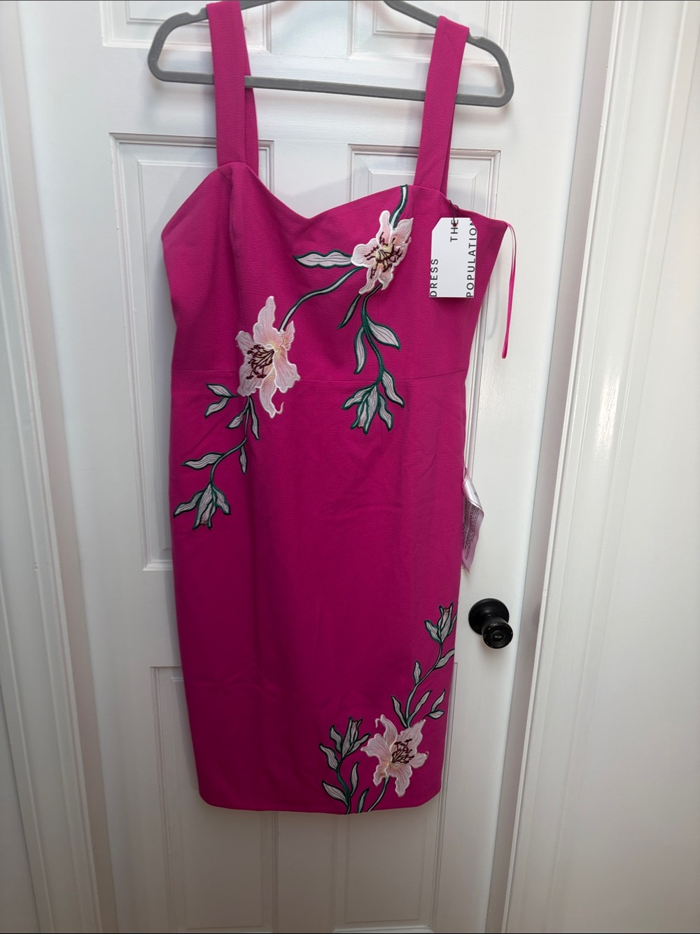 Dress the Population Fuchsia Floral Midi Sheath Dress